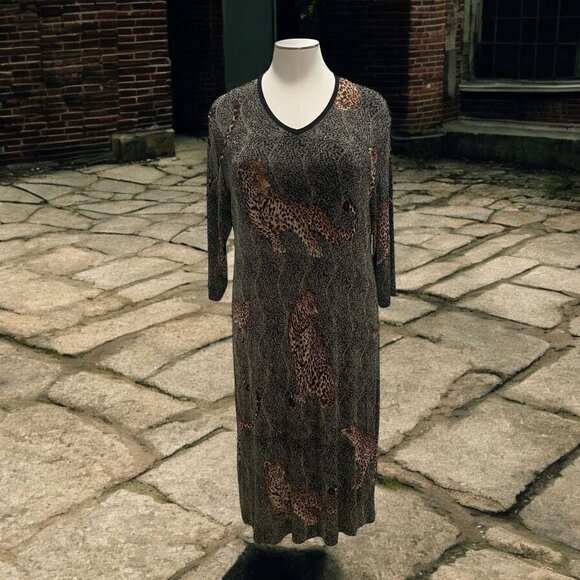 Cité Dresses & Skirts - Cité Leopard Print Midi Dress 2X Animal Stretchy Plus Safari Classic Retro Chic